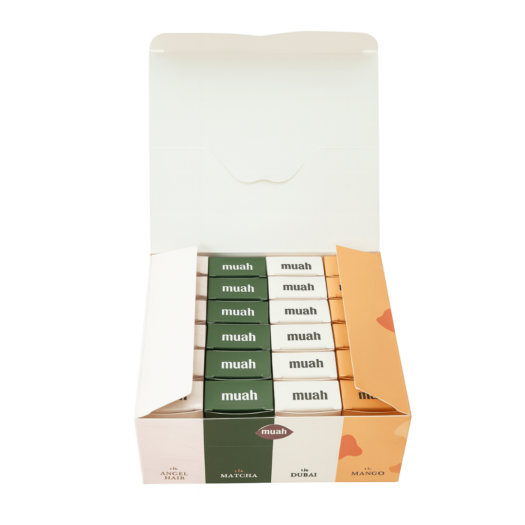 Muah 24x Muah Trend Chocolate 29g Geschenk-Box (Matcha/Mango/À la Dubai/Angel Hair)