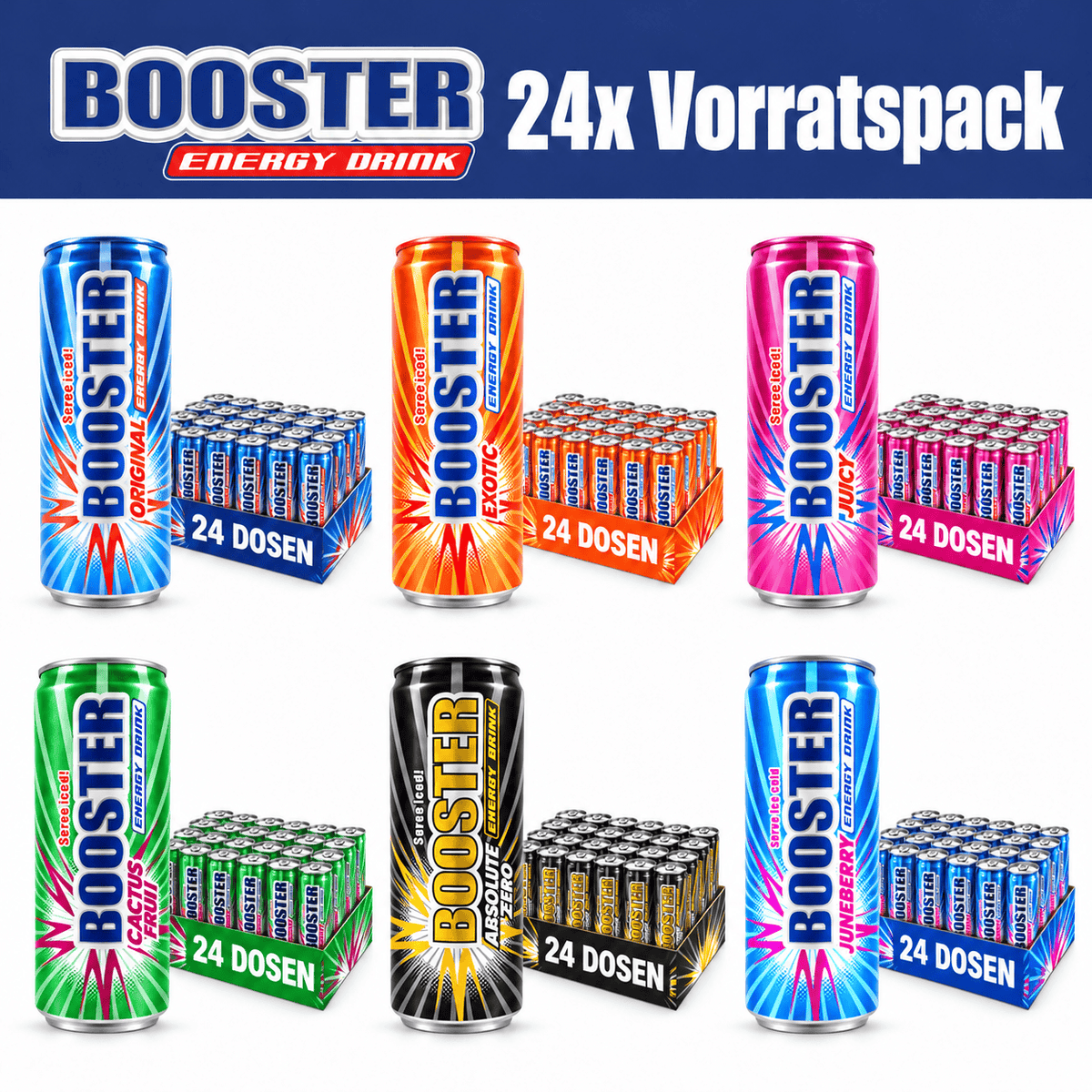 Booster 24x Booster Energy Drink 330ml Sparset (versch. Sorten)
