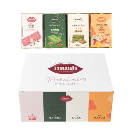 Muah 24x Muah Trend Chocolate 29g Geschenk-Box (Matcha/Mango/À la Dubai/Angel Hair)